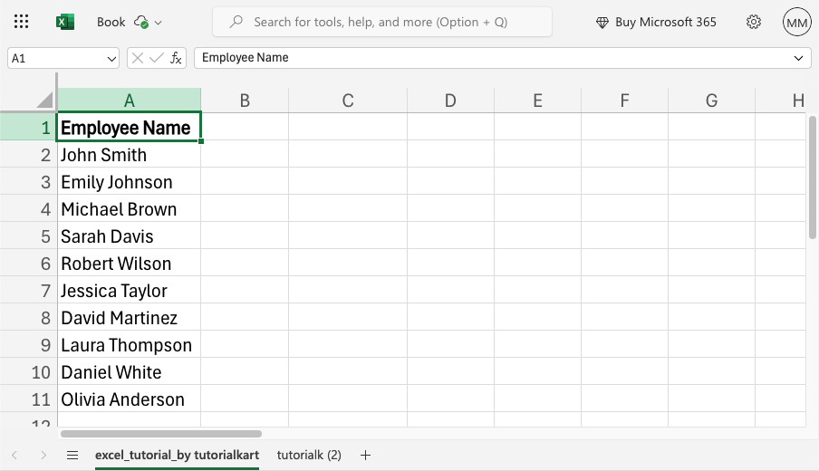 Excel - Sort Data - Example